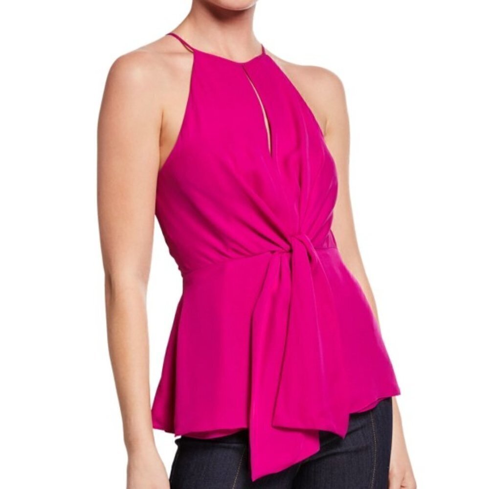 Cinq a Sept 'Bailey' Tie-Front Sleeveless Silk Top, Fuschia
